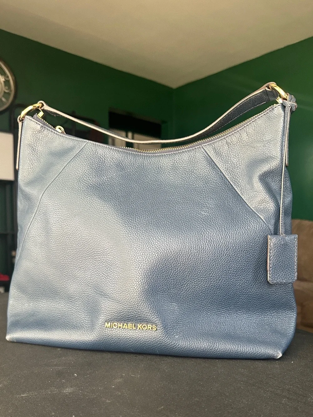 Michael Kors Aria Large Leather Bag in Navy